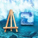 Splashing blue sea wave mini acrylic painting