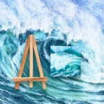 Splashing emerald sea wave mini acrylic painting