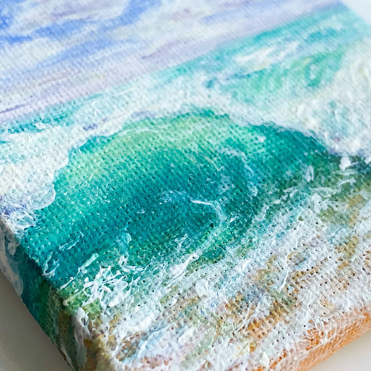 Turquoise green splashing ocean wave mini acrylic painting