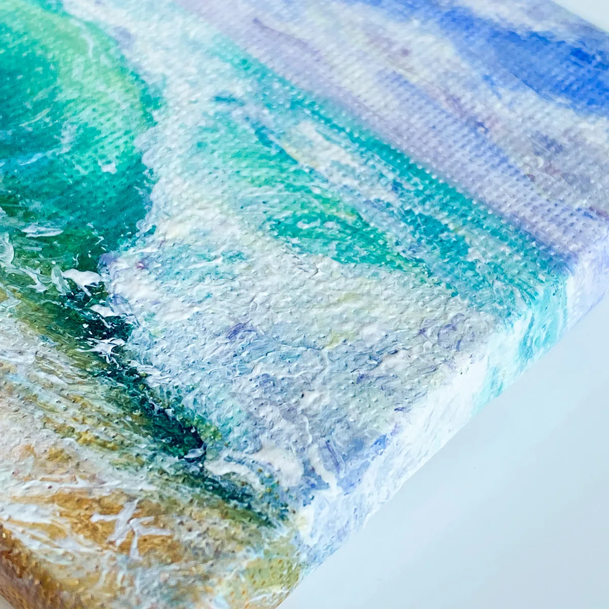 Turquoise green splashing ocean wave mini acrylic painting