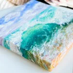 Turquoise green splashing ocean wave mini acrylic painting