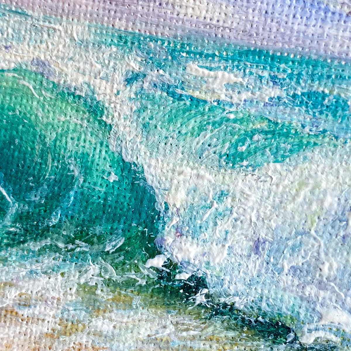 Turquoise green splashing ocean wave mini acrylic painting