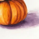 Artist signature by Kateryna Nazarenko on the festive autumn pumpkins watercolor painting.