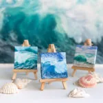 Splashing blue sea wave mini acrylic painting