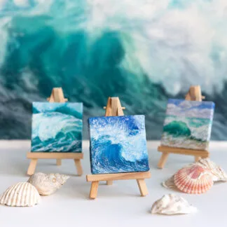 Splashing blue sea wave mini acrylic painting
