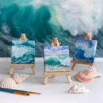 Turquoise green splashing ocean wave mini acrylic painting