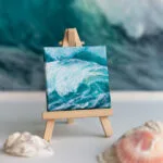Splashing emerald sea wave mini acrylic painting