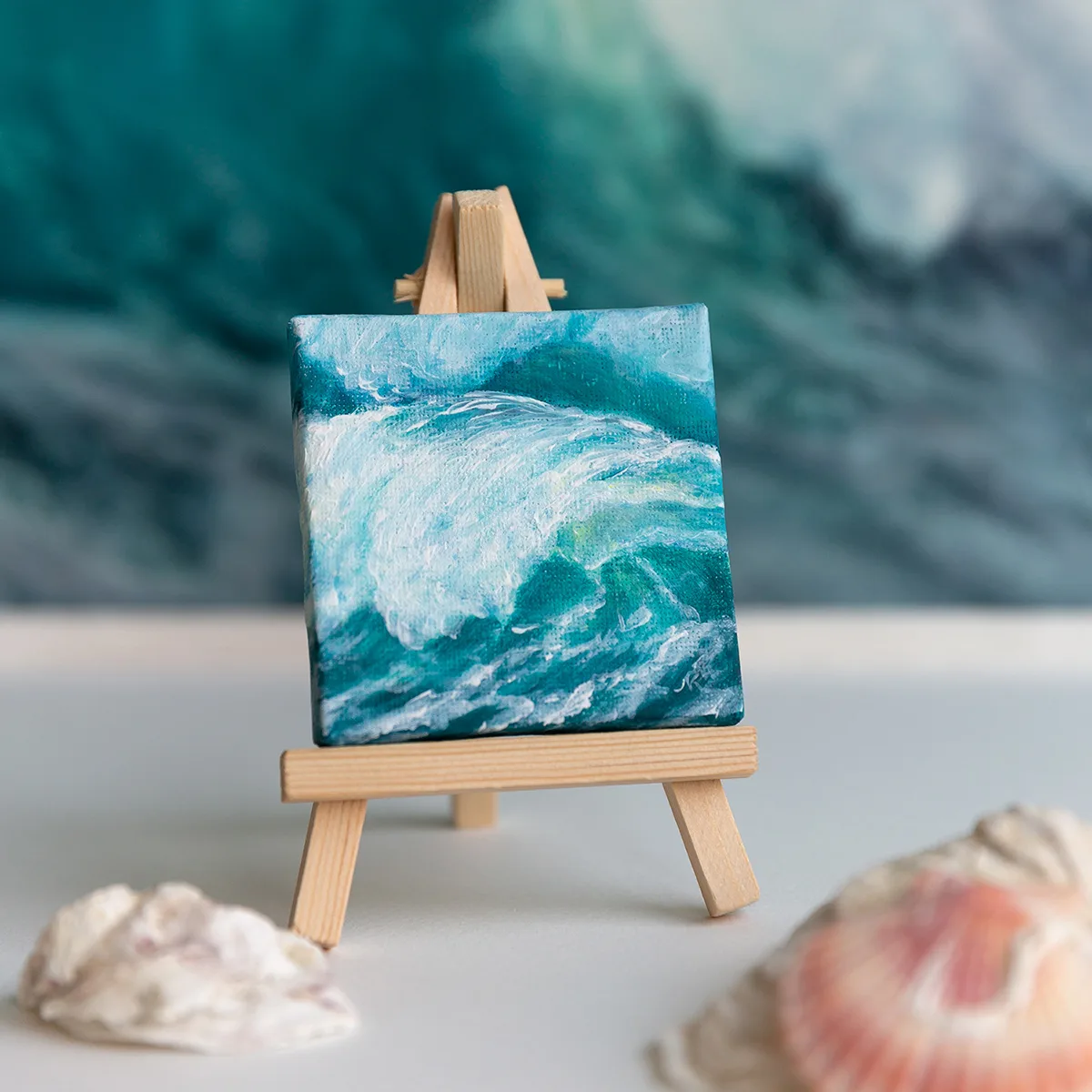 Splashing emerald sea wave mini acrylic painting