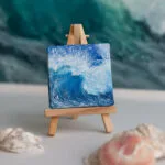 Splashing blue sea wave mini acrylic painting