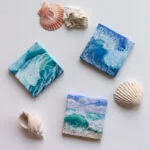 Splashing blue sea wave mini acrylic painting