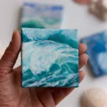 Splashing emerald sea wave mini acrylic painting