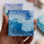 Splashing blue sea wave mini acrylic painting