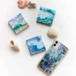 Splashing blue sea wave mini acrylic painting