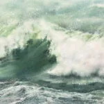 Close-up of the powerful crashing waves in ‘Summertime,’ showcasing the movement and vibrant colors that evoke the raw beauty of the ocean.
