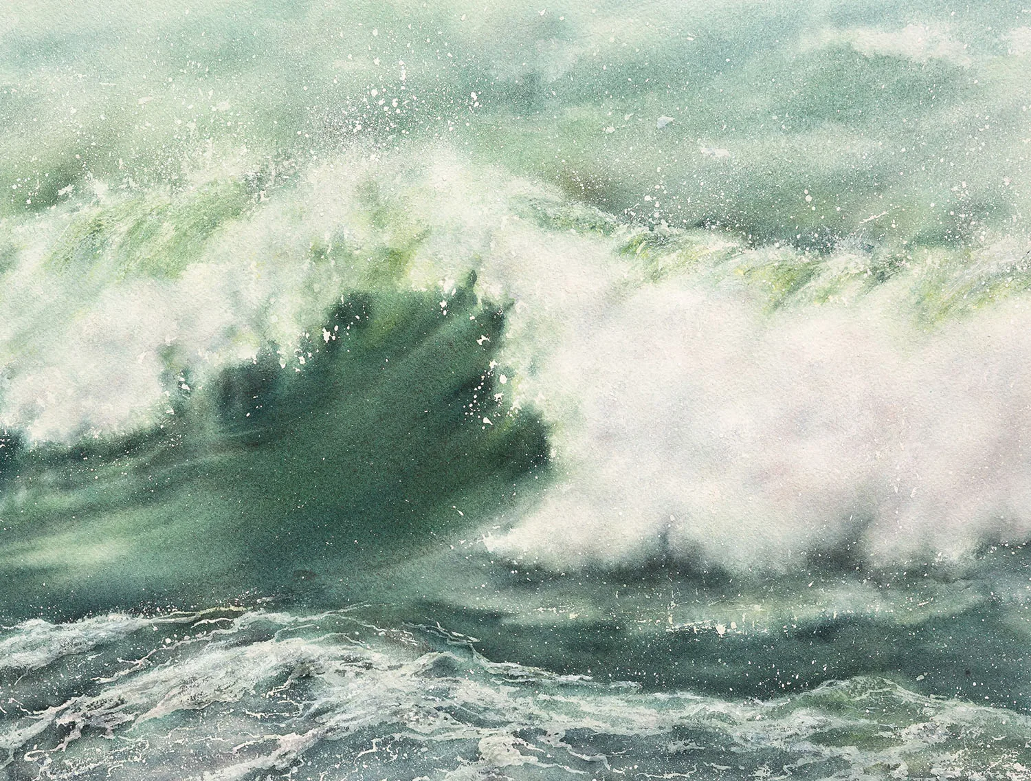 Close-up of the powerful crashing waves in ‘Summertime,’ showcasing the movement and vibrant colors that evoke the raw beauty of the ocean.