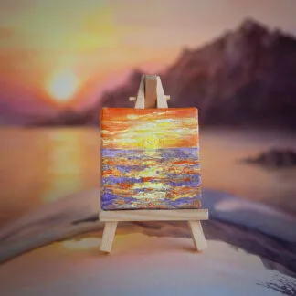 Sunset above the ocean mini acrylic painting
