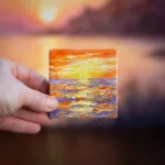 Sunset above the ocean mini acrylic painting
