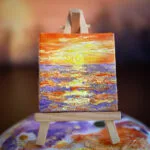 Sunset above the ocean mini acrylic painting