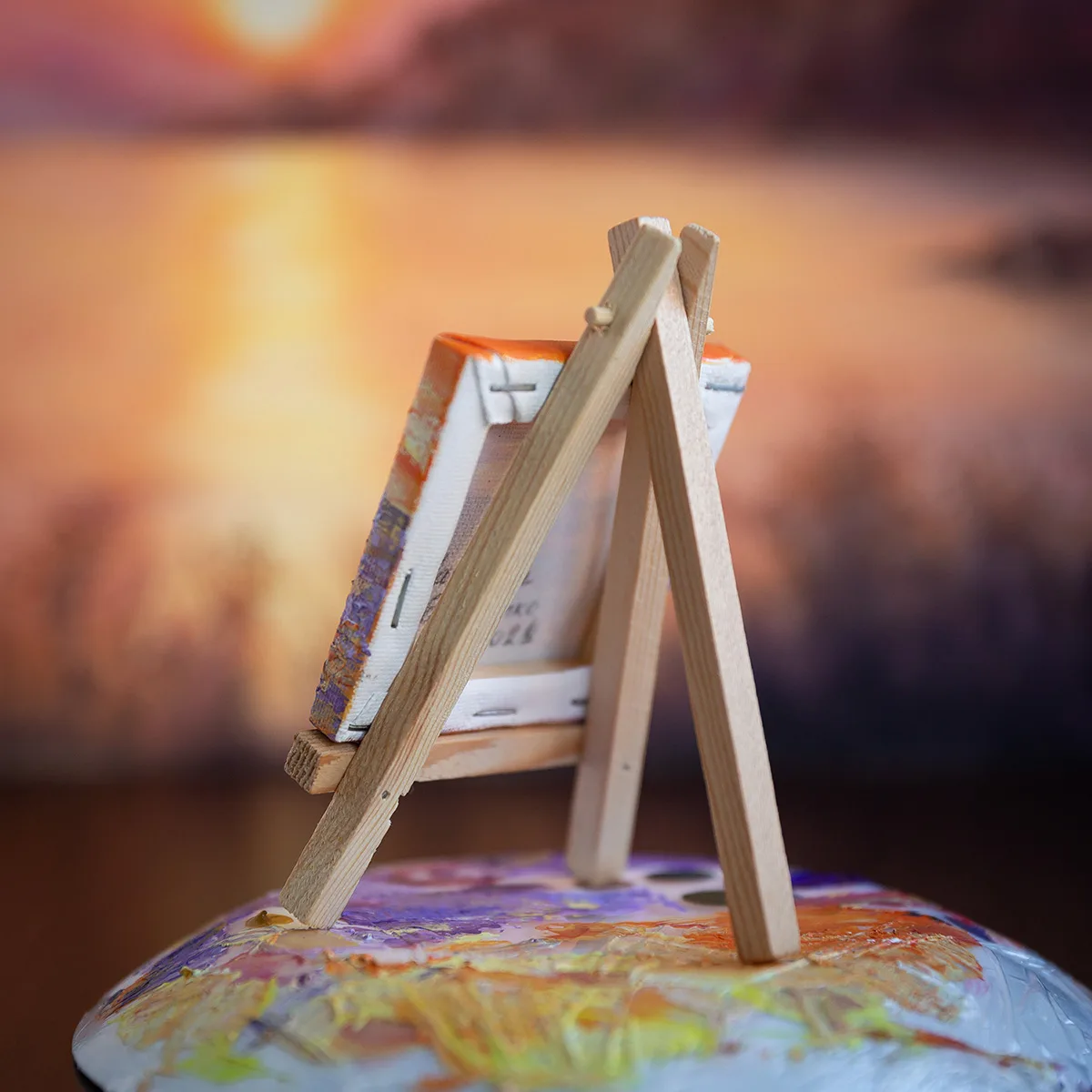 Sunset above the ocean mini acrylic painting
