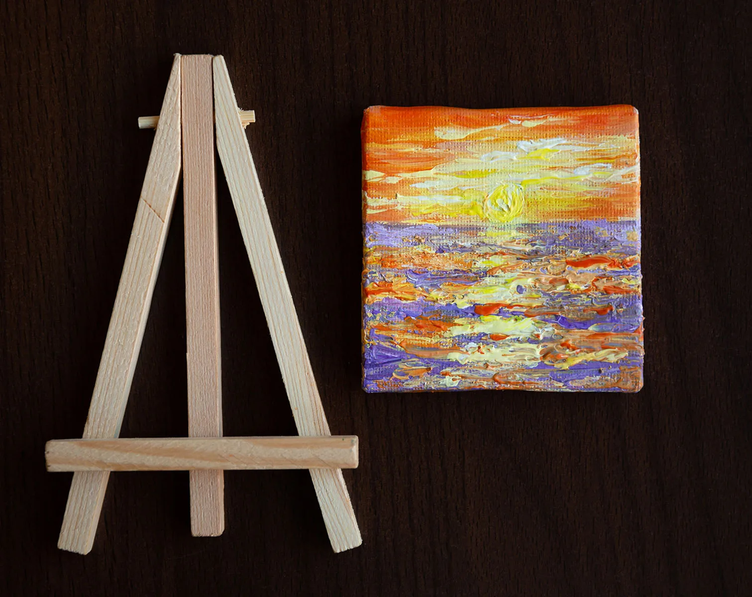 Sunset above the ocean mini acrylic painting