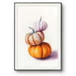 Framed watercolor painting of autumn pumpkins, perfect for adding seasonal charm to any room.