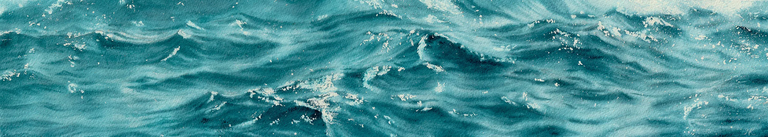 'Sparkles on Turquoise Water,' an original watercolor painting by Kateryna Nazarenko, featuring shimmering turquoise waves and delicate light reflections that create a calming seascape.