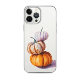Orange Autumn Pumpkins Clear Phone Case – Watercolor Halloween Art Phone Cover