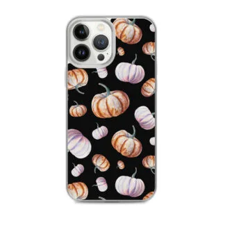 Black Halloween Pumpkins Autumn Art Phone Case – Watercolor Fall Harvest Phone Cover