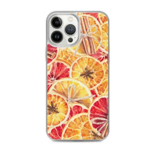 Christmas Phone Case with Colorful Oranges Painting – Festive Winter Watercolor iPhone Cover