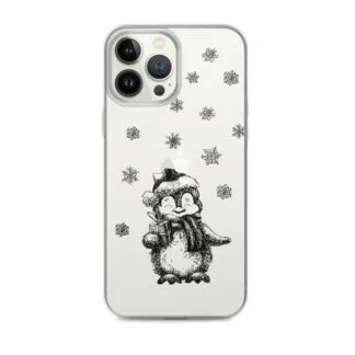 Cute Winter Penguin Clear Christmas Phone Case – Transparent Holiday iPhone Cover