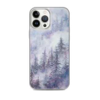 Watercolor Winter Snowy Foggy Forest iPhone Case – Christmas Landscape Phone Cover