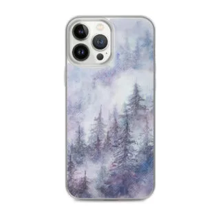 Watercolor Winter Snowy Foggy Forest iPhone Case – Christmas Landscape Phone Cover