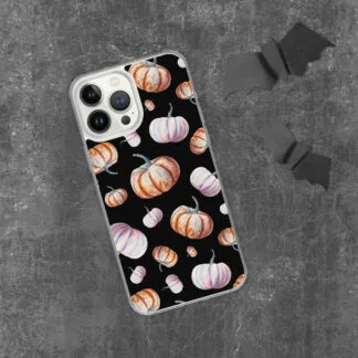 Black Halloween Pumpkins Autumn Art Phone Case – Watercolor Fall Harvest Phone Cover