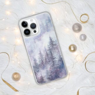 Watercolor Winter Snowy Foggy Forest iPhone Case – Christmas Landscape Phone Cover