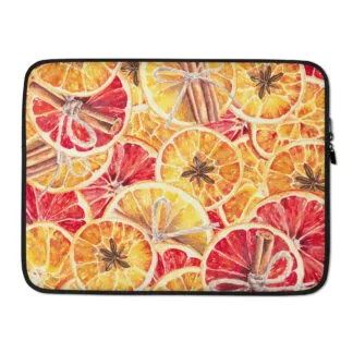 Colourful Christmas art laptop sleeve case with oranges