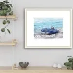A lonely blue boat