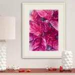 Poinsettia Magenta painting on the wall of a cozy living room, adding a touch of festive elegance with its bold red and magenta hues.
