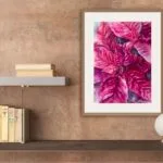 Bright and festive Poinsettia Magenta painting in a modern home office, uplifting the space with rich holiday colors.