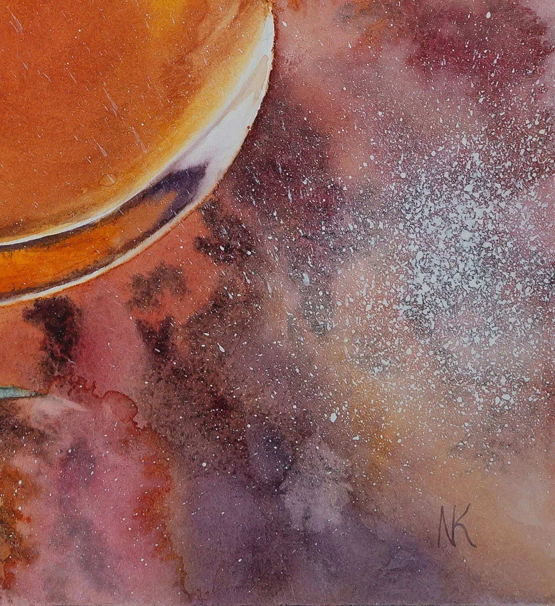 Signature of Kateryna Nazarenko on her festive Christmas drink watercolor painting, highlighting the artist’s touch.