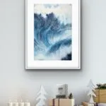 Framed ‘Night Wave’ on a wall, creating a powerful focal point with its expressive ocean waves.