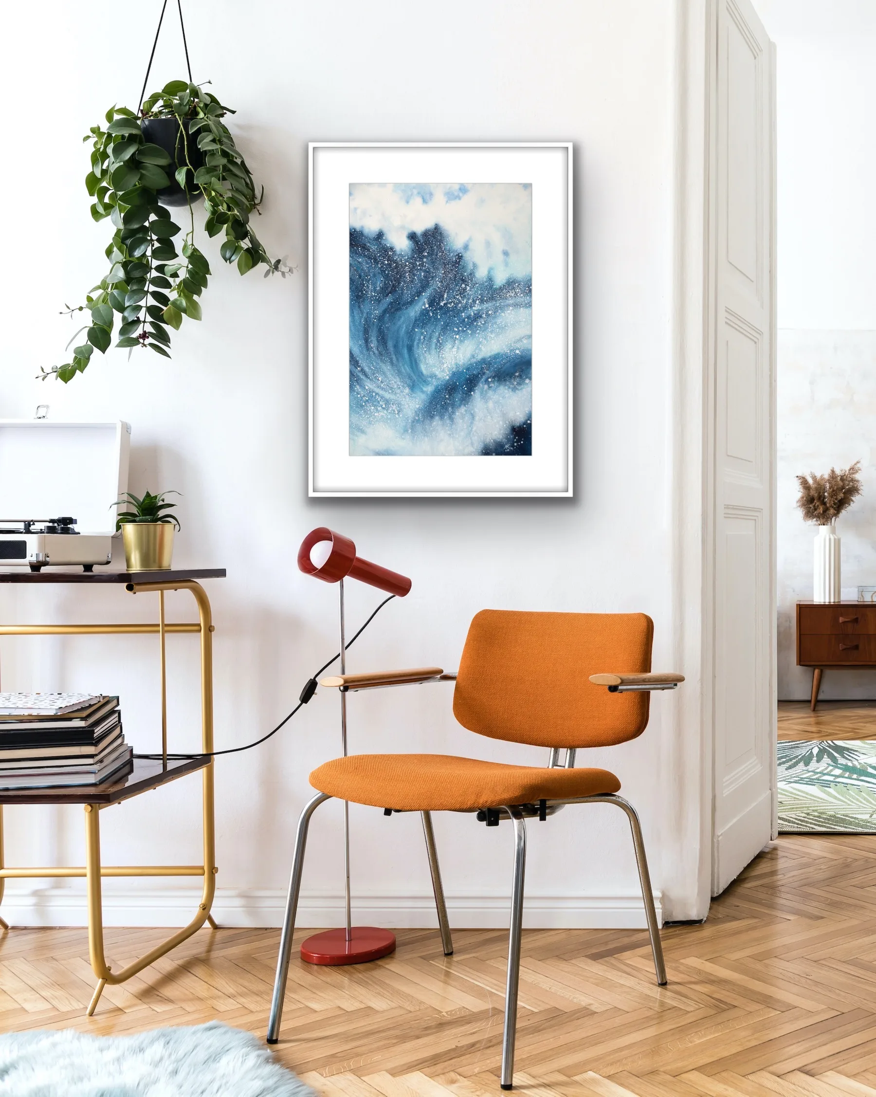 ‘Night Wave’ framed, bringing intensity and energy of the night ocean into the workspace.