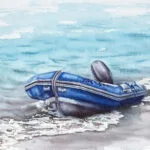 A lonely blue boat