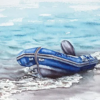 A lonely blue boat