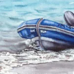 A lonely blue boat