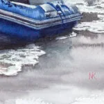 A lonely blue boat