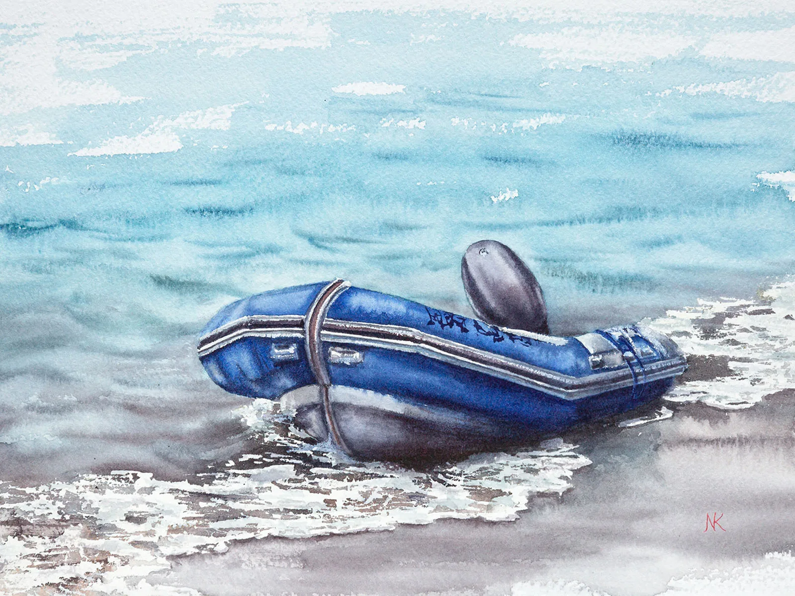 A lonely blue boat