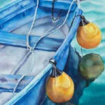 Close-up of the boat's vibrant yellow fenders and the soft blue hues in ‘Blue and Yellow Boat,’ focusing on the contrasting colors.