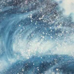 Detailed view of the navy blue hues in ‘Night Wave,’ highlighting the deep colors and the dramatic texture of the ocean waves.