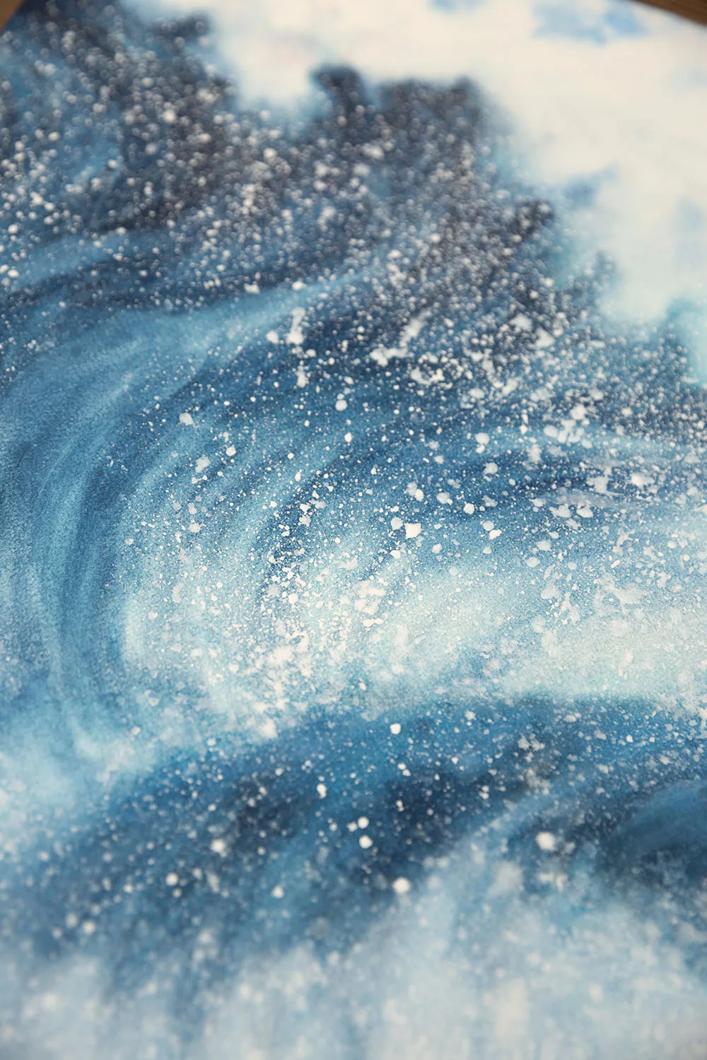 Detailed view of the navy blue hues in ‘Night Wave,’ highlighting the deep colors and the dramatic texture of the ocean waves.