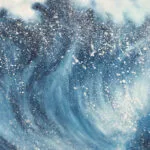 Close-up of the powerful crashing waves in ‘Night Wave,’ showcasing the fluid motion of the sea in expressive brushstrokes.